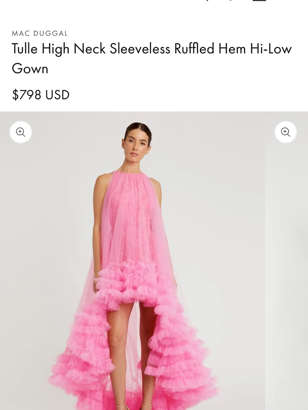 Mac Duggal Light Pink Tulle High-Neck Sleeveless Ruffled Hi-Low Gown